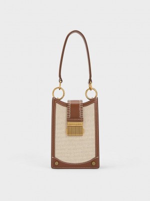 Charles & Keith Winslet Belted Canvas Phone Pouch Schokolade | YKLD05298
