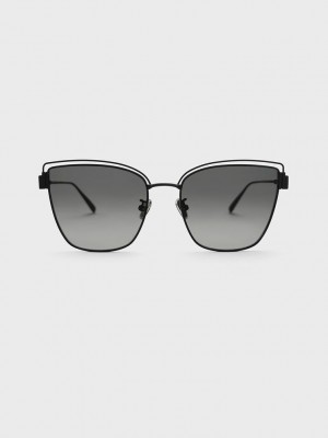 Charles & Keith Wire-Frame Cat-Eye Sunglasses Schwarz | KEGH92043