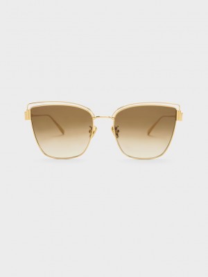 Charles & Keith Wire-Frame Cat-Eye Sunglasses Gold | WNMO71598