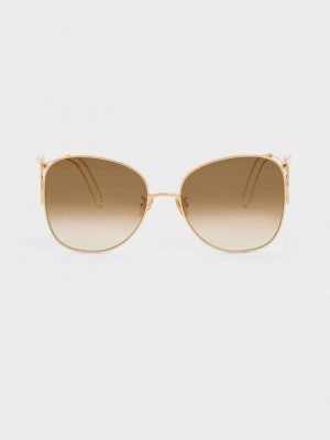 Charles & Keith Wire Frame Butterfly Sunglasses Gold | LIVC95127