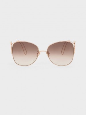 Charles & Keith Wire Frame Butterfly Sunglasses Rosa Gold | DKCX05792