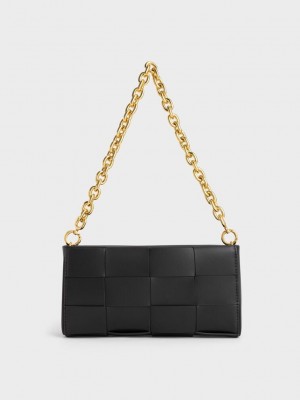 Charles & Keith Woven Chain-Handle Bag Schwarz | DMEZ82107