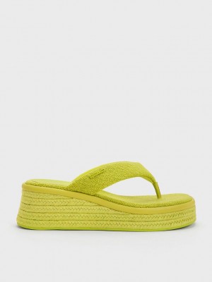 Charles & Keith Woven Espadrilles Tanga Sandals Hellgrün | MBFV23108