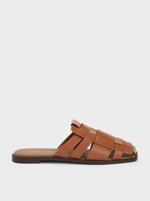 Charles & Keith Woven Flache Mules Braun | IWTY02374