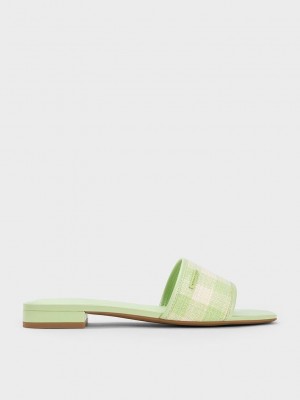 Charles & Keith Woven Gingham Flache Sandals Grün | NGFB79865