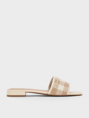 Charles & Keith Woven Gingham Flache Sandals Braun | IZDL93750