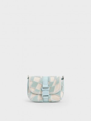 Charles & Keith Zetta Belt Schnallen Checkered Mini Bag Hellblau | VROX05419