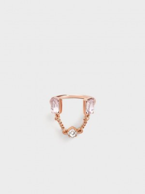 Charles & Keith Zira Crystal Chain-Link Open Ring Rosa Gold | KDHZ91423