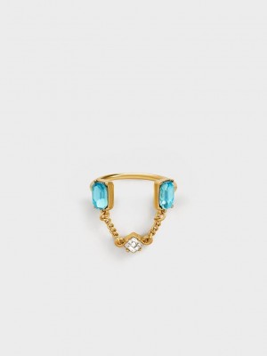 Charles & Keith Zira Crystal Chain-Link Open Ring Gold | XZTD01523