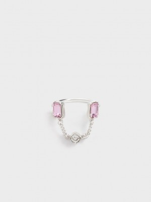 Charles & Keith Zira Crystal Chain-Link Open Ring Silber | ERQB43706