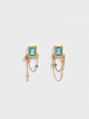 Charles & Keith Zira Crystal Charm Drop Earrings Gold | WMAG98503
