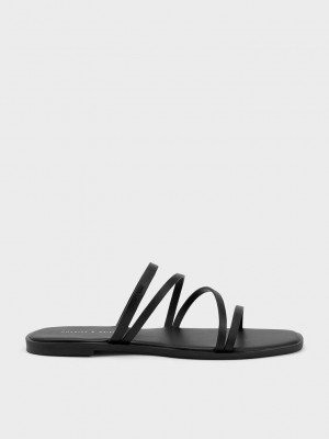 Charles & Keith lliana Riemchen Badelatschen Sandals Schwarz | JDRI42196